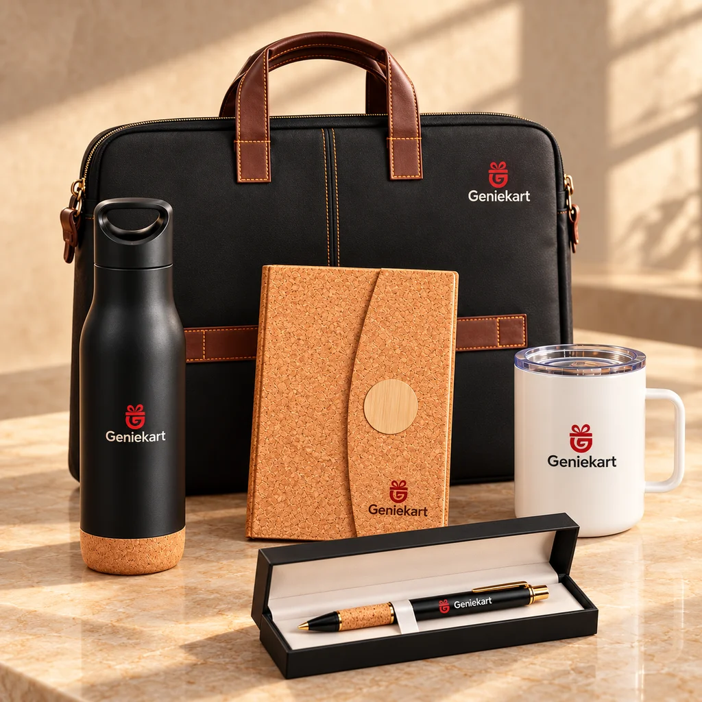 Illustrative Geniekart cork celebration gift set